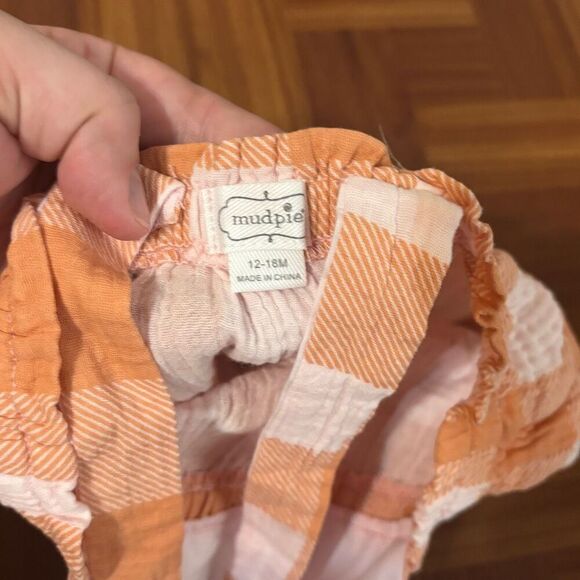 Mudpie plaid overall bloomers orange toddler 12-18 months - Picture 3 of 3